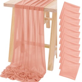 Socomi 10pcs Rose Gold Gauze Table Runner Chiffon Like Wedding Table Runner 120 inches Long Boho Rustic for Bridal Shower Decorations Baby Shower