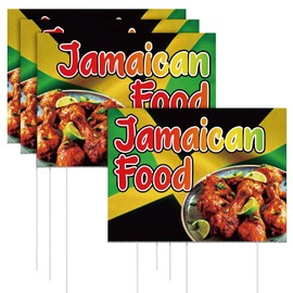 Roowest 3 Pack Jamaican Food Signs Double-sided 15.8 x 11.8 Inch Corrugated Plastic Jamaican Party Food Signs with Stakes, Outdoor Themed Decor for Jerk Chicken, Rum Punch & Caribbean Festival