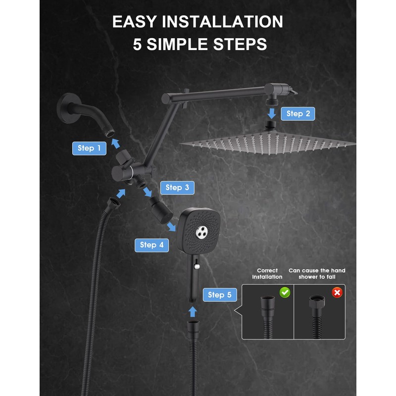 10" Rainfall Shower Head with Handheld Combo, High Pressure Dual