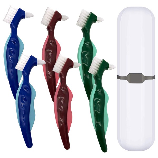 Ocircle Premium Hard Denture Brush Toothbrush, White Carrying Case, Multi-Layered Bristles & Portable Denture Double Sided Brush, Denture Care(Pack of 6)