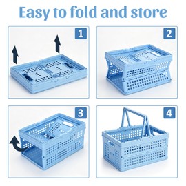 Carperipher Plastic Storage Basket,15L Collapsible Milk Crate with Handle,Foldable Shopping Basket for Camping, Picnic,Car Trunk