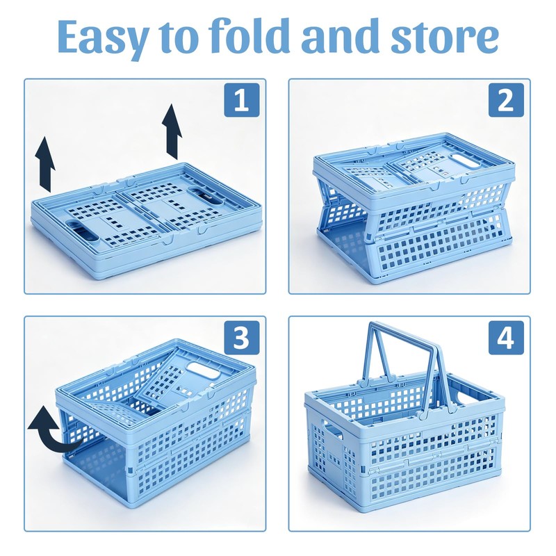 Carperipher Plastic Storage Basket,15L Collapsible Milk Crate with Handle,Foldable Shopping