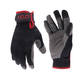 Handlandy Mens Work Gloves Touch screen, Synthetic Leather Utility Breathable Gloves, Fit- Padded Knuckles & Palm (Large, Black)