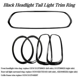 FCBJX Front Grille Surround Trims Headlight Bezel Tail Lights Trim Ring Set Glossy Black for Mini Cooper F55 F56 F57 with Installation Tool