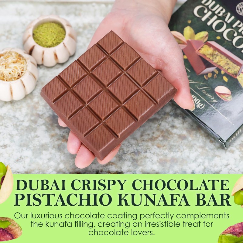 Dubai Chocolate Bar, Pistachio Chocolate Knafeh Bar -3.5 Oz, (100g)