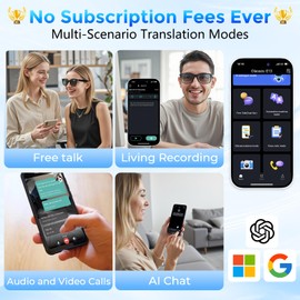 Smart Glasses for Men and Women, Bluetooth Sunglasses with 164 Translation, Open Ear Audio With Mic & Speakers, Remote Camera, UV Protection & Anti-Blue Light, Touch and Voice Control