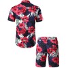 Jogal Men's Floral, Short-sleeves Cotton Hawaiian Shirt and Shorts Set
