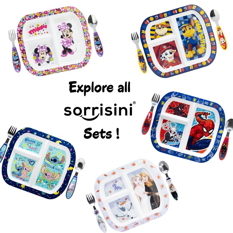 Sorrisini Wiederverwendbares Geschirr-Set, 3-teiliges Teller-Set, Entwöhnungsset für Babys mit Teller,