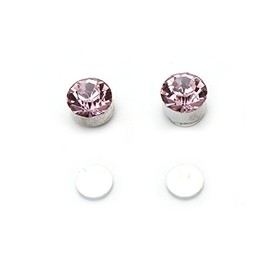 Idin Magnetic Earrings - Stainless steel round crystal magnetic ear studs with light amethyst rhinestone (approx. 5 mm across)