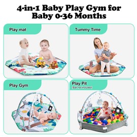 WDSMNAERW Baby Gym Play Mat, Infant Play Mat and Activity Gym, 8 in 1 Baby Play Gym Mat & Ball Pit, Activity Center for Baby, Play Mats for Babies and Toddlers, Tummy Time Mat Toys 0-3-6-12 Months