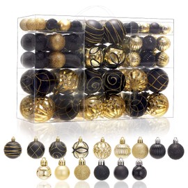 100Pcs Christmas Tree Ball Ornaments Set, Black and Gold Assorted Shatterproof Christmas Balls Decorations, Decorative Hanging Baubles for Holiday Weeding Party Home Decor