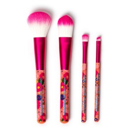 Legami - Set of 4 Makeup Brushes, Oh My Glow! Flowers Theme, Includes Powder Brush, Foundation Brush, Eyeshadow Brush, Eyeliner Brush, 100% Vegan, Travel Format