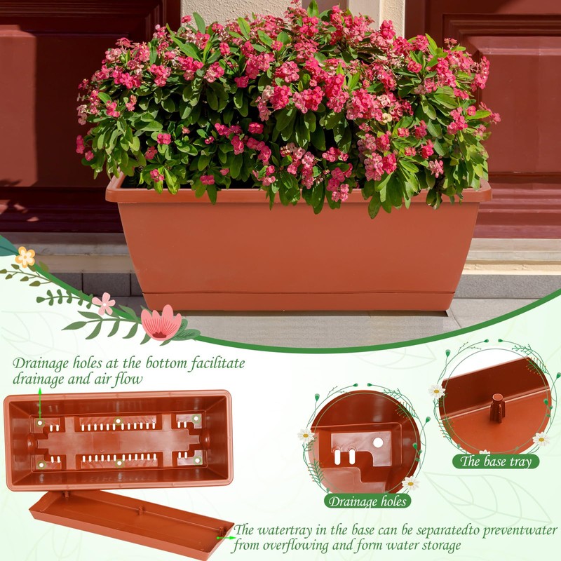 Lysjtsr 12Pcs 17Inches Rectangle Planter Box with Drainage Holes and