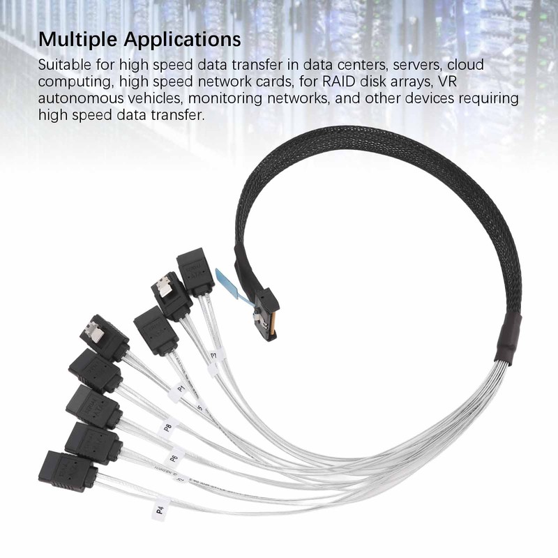 MCIO 8i to 8xSATA3.0 Cable 19.7 Inch Silver Plated OFC