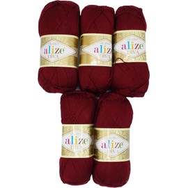 5 x 100 g Ilkadim Export Diva Knitting Yarn Plain 500 g Mercerised Knitting Wool Microfibre Acrylic (Bordeaux 57)