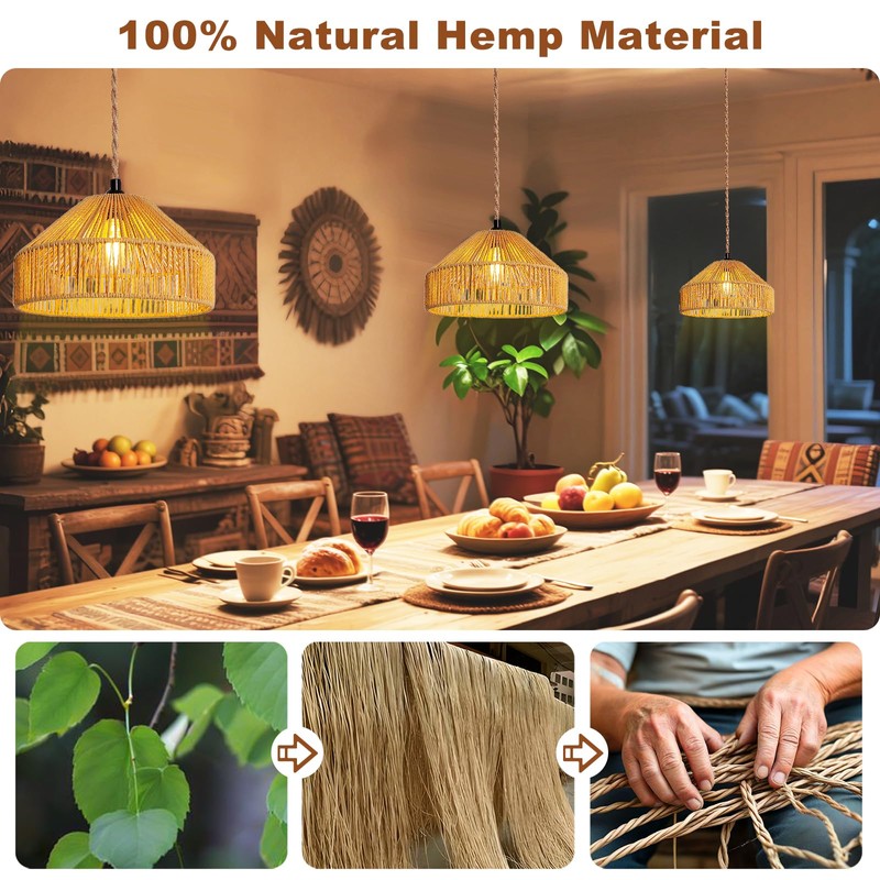 Hanging Lamps Rattan Pendant Light Hanging Lights 16.4ft Plug in