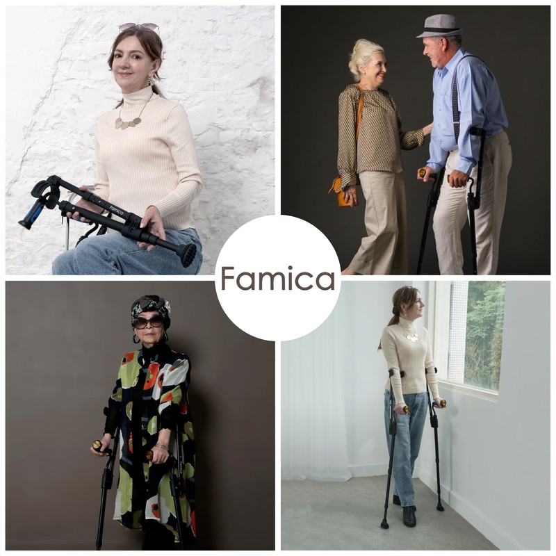 Famica Crutch for Adult (x1 Unit, Open Cuff) - Adjustable