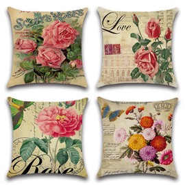 Ohok Set of 4 Decorative Cushion Covers with Motif, Polyester Linen Decorative Cushion Covers, 45 x 45 cm, Modern Decorative Cushion, Sofa Cushion Cover Set for Bedroom, Living Room, Sofa, Couch