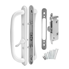 Easy Fix Hardware 10" Olympus Sliding Patio Glass Door Offset Pull White Handle Set Replacement with Mortise Lock - fits 3 ¹⁵/₁₆ inches Hole Spacing, and 1-1/4" to 2-1/4" Door Thickness