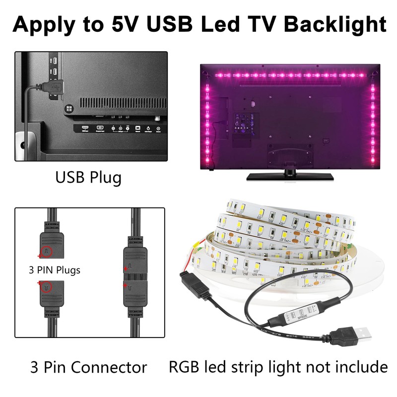 YACSEJAO 5V USB LED Strip Controller 1.3FT/40CM USB to 3Pin