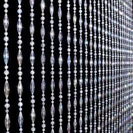 ANMINY Crystal Beaded Curtain Clear Iridescent Bead String Curtains Colorful Rainbow Acrylic Decorative Hanging Room Divider for Doorway Restaurant Home Decor 35" by 79" - Shiny Elongated Oval Beads
