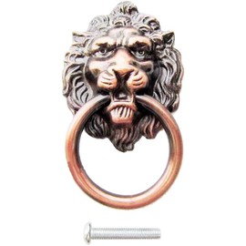 POFET 10pcs Vintage Retro Style Door Knob Handle Cabinet Cupboard Drawer Metal Pull Ring Antique Lions Head Red Bronze