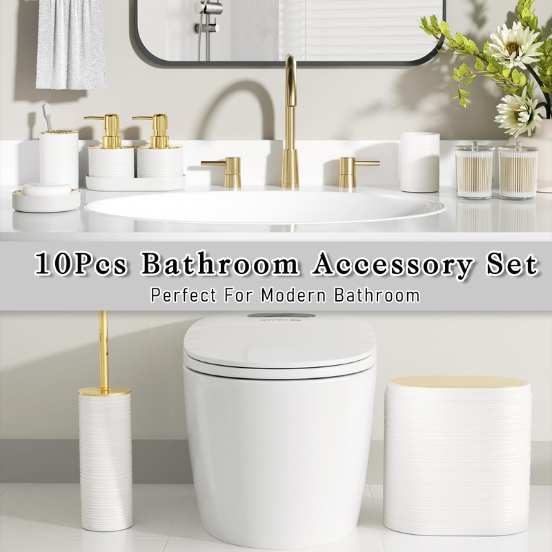 InnJoey Bathroom Set, 10PC Bathroom Accessory Set, White Bathroom Accessories,