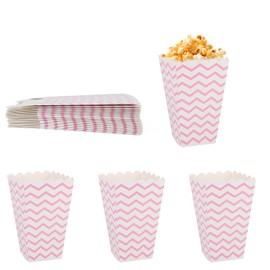 lasuroa 24pcs Pink Popcorn Boxes, Small Popcorn Bags Bucket Wavy Stripe Mini Pattern Decorative Container for Birthday Party Favor Supplies