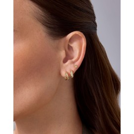 PAVOI 14K Yellow Gold Plated Sterling Silver Posts 3-Pair Statement Earscape Earring Set for Women | Double Huggie Multi Hoop Teardrop Stud Earrings Stack Pack