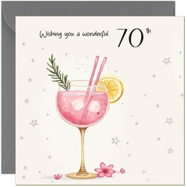 70th Birthday Cards Drinks - Pink Gin Design For Female Adult, Bday For Her Birthday Card for 70 Year old Seventy, Seventieth