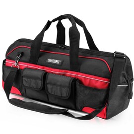 HAUTMEC 24 Inch Large Tool Bag 36-Pocket Wide Mouth Portable Tool Box Organizer 1680D Heavy Duty Waterproof Tool Bag with Level Holder and Wear-Resistant Non-Slip Base Double Zipper Design