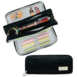 Wrapables Large Capacity Pencil Case, 3 Compartment Pencil Pouch - Yellow