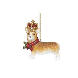 Gisela Graham Resin Corgi with Crown Hanging Christmas Tree Decoration Ornament Bauble