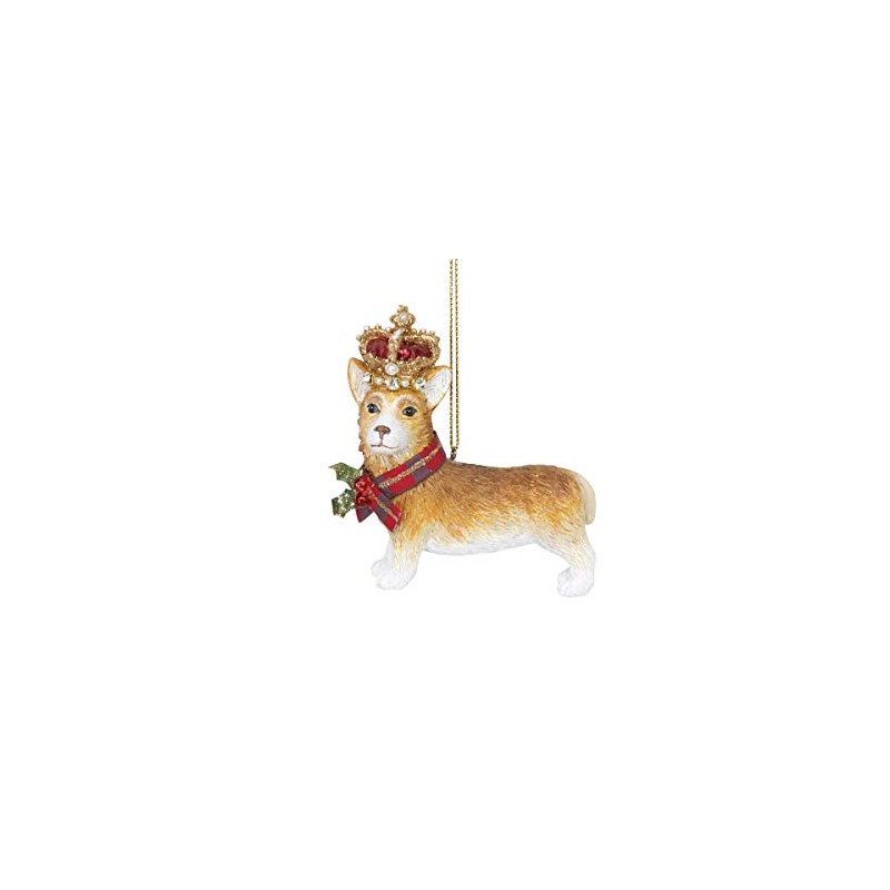 Gisela Graham Resin Corgi with Crown Hanging Christmas Tree Decoration
