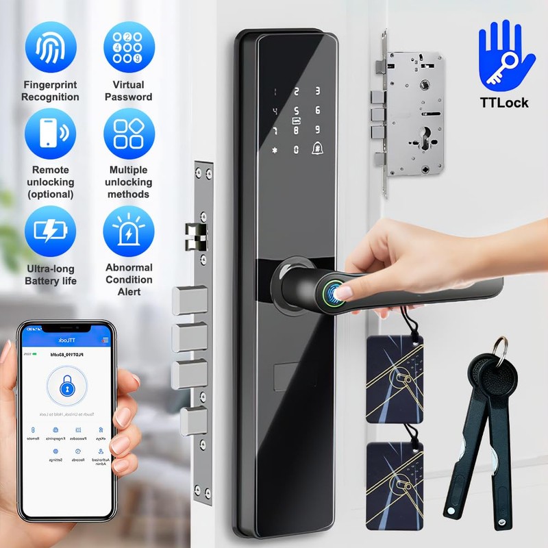 Fingerprint Smart Lock with 2 Lever Handle Set, App Control,