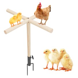 Chicken Perch Toy for Coop, Wooden Chick Perch Stand with Metal Ground Plug, Chicken Coop Backyard Poultry Accessories, Suitable for Poultry Rooster Chicks Large Bird Parrot