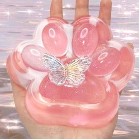 Big Cat Paw Squishy Toy, Handmade Large Cat Paw Squishy Glitter Squeeze Toys 4.72in Squishies Stress Relief Toy (Glitter Pink)