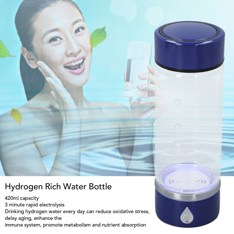 Hydrogen Water Bottle 420ml 3 Minute Rapid Electrolysis Hydrogen Rich