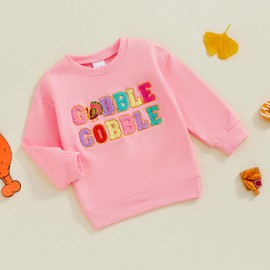 JLKGICF Toddler Baby Girl Thanksgiving Outfit Gobble Sweatshirt Crewneck Pullover Sweater Long Sleeve Shirts Fall Clothes(Pink Gobble Gobble, 2-3T)