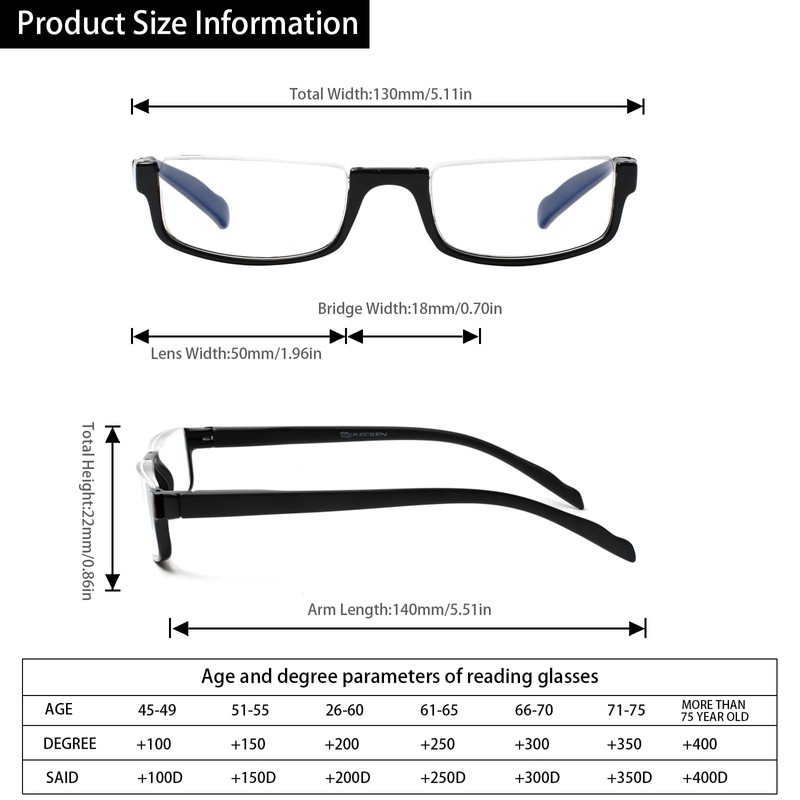 Kerecsen Half Frame Reading Glasses for Men & Women, Lightweight