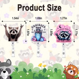 Zkptops 3Pcs Funny Raccoon Badge Reel Cute Nurse Badge Reel with Retractable Alligator Clip Badges Holder Buddy for Nurses Doctors ID Card Decor Acrylic Name Tag Humor Badges Accessories for Gifts