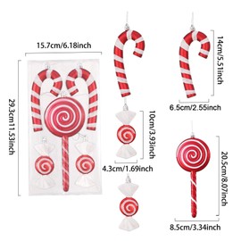 5PCS Mix Candy Canes Lollipop Ornaments Set for Christmas Tree Hanging Decorations,Red White Candy Shaped Christmas Balls,with 8Inch Lollipop Pendants,New Year Xmas Home Party Decors (Red White)