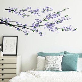 RoyoLam Purple Flower Tree Wall Decals Living Room Floral Wall Stickers Removable Peel and Stick Waterproof Wall Art Decor Stickers for Bedroom Bathroom Office