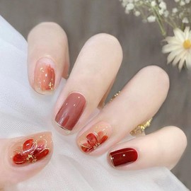 YOGOTI Nail Tip, Short, Gel Nail, Nail Seal, False Nails, Spring & Summer Nails, Round Tip, Cute, Glitter, Oval, Short 3D Nails, 24 Pieces, Nail Supplies, Double Sided Tape Included, Nail Art Tool Set