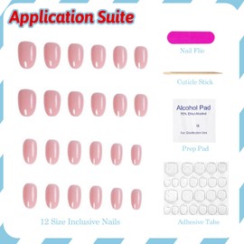Nude Pink Press on Nails Short Almond Fake Nails Reusable False Nails Natural Nails Solid Colour Glossy Glue on Nails Acrylic Nails for Women Girls 24Pcs