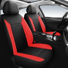 HChengkikz Car Seat Covers,Breathable and Waterproof Front Seat Covers,Luxury PU Universal Fit Automotive Airbag Compatible for Cars Sedans SUV and Truck(2 Pieces,Front Seat,Black+Red,N1)
