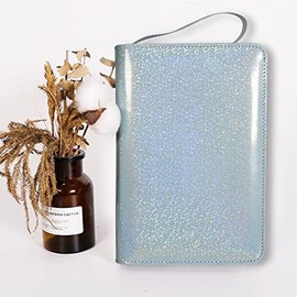 Toplive Sparkling Blue Zipper A6 Ring Binder Notebook, 6 Ring Leather A6 Binder with A6 Refill Papers Travel Binder Journal Personal Planner Notebook with Ring Binder