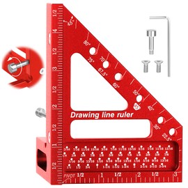 Aiwons 3D Multi-Angle Measuring Ruler -Precision Woodworking 3D Square Protractor 22.5-90 Degree and Miter Triangle Ruler - Aluminum Alloy Drawing Line Ruler for Engineer Carpenter and Craftsmen Red…