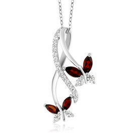 Gem Stone King 925 Sterling Silver Red Garnet Butterfly Infinity Pendant Necklace For Women (1.21 Cttw, Marquise Cut Gemstone Birthstone with 18 Inch Silver Chain)
