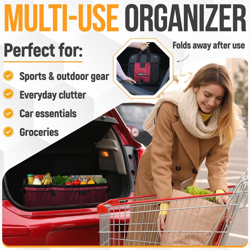 FORTEM Trunk Organizer For SUV Car Organizer and Storage, Multi-Compartment